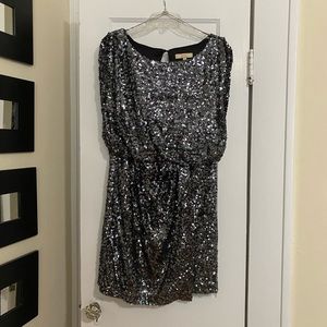 Aidan Mattox Glittering Silver Mini Dress